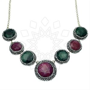 925 Sterling Silver Gem and Crystals Statement Necklace