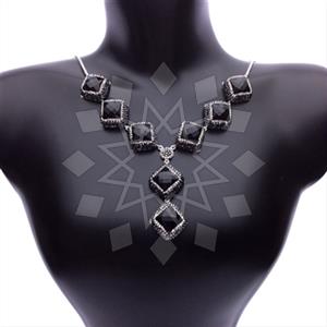925 Sterling Silver Gem and Crystals Statement Necklace