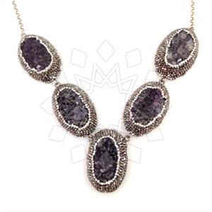925 Sterling Silver Gem and Crystals Statement Necklace