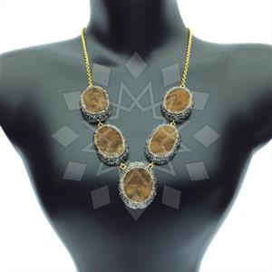 925 Sterling Silver Gem and Crystals Statement Necklace