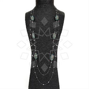 925 Sterling Silver Semi Precious Gems and Crystal  Statement Necklace