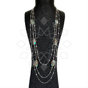 925 Sterling Silver Semi Precious Gems and Crystal  Statement Necklace