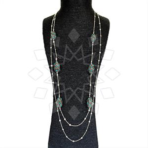 925 Sterling Silver Semi Precious Gems and Crystal  Statement Necklace