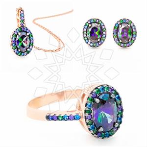 925 Sterling Silver Geometric Ring Earring Necklace Sets