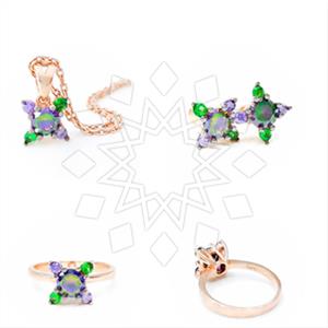 925 Sterling Silver Flower Ring Earring Necklace Sets