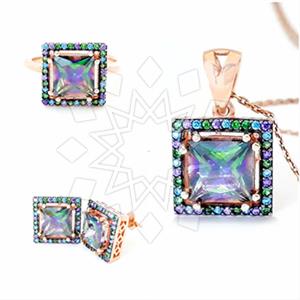 925 Sterling Silver Geometric Ring Earring Pendant Sets