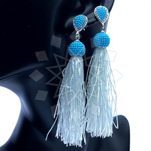 925 Sterling Silver Turquoise Crystal  Tassel Earring