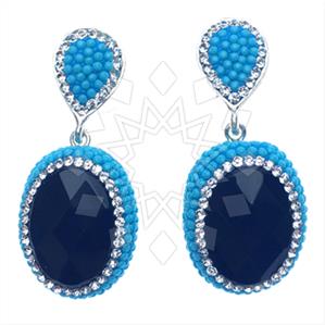 925 Sterling Silver Gem and Crystals Single Drop Earrings