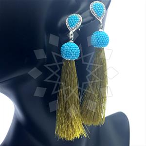 925 Sterling Silver Turquoise Crystal  Tassel Earring