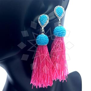 925 Sterling Silver Turquoise Crystal  Tassel Earring