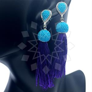 925 Sterling Silver Turquoise Crystal  Tassel Earring