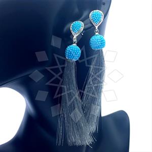 925 Sterling Silver Turquoise Crystal  Tassel Earring