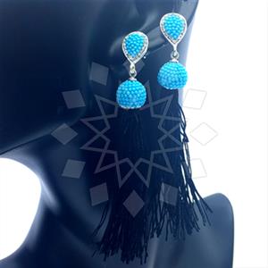 925 Sterling Silver Turquoise Crystal  Tassel Earring