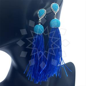 925 Sterling Silver Turquoise Crystal  Tassel Earring