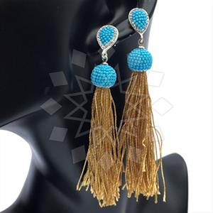 925 Sterling Silver Turquoise Crystal  Tassel Earring