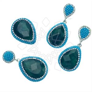 925 Sterling Silver Gem and Crystals Ring Earring Pendant Sets