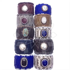 Leather and Fur Gem and Crystals Cuff Bracelets 10 Pieces