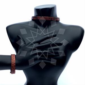 Leather and Fur Python Leather  Bracelet Necklace Sets