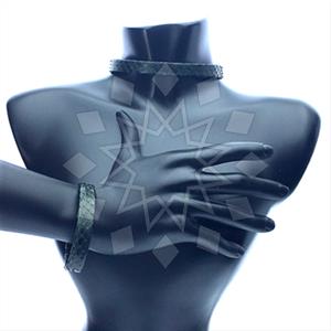 Leather and Fur Python Leather  Bracelet Necklace Sets