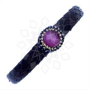 Leather and Fur Python Leather  Cuff Bracelets