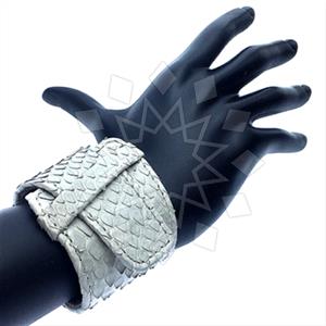 Leather and Fur Python Leather  Cuff Bracelets