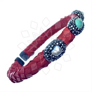 Leather and Fur Python Leather  Cuff Bracelets