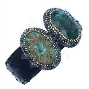 925 Sterling Silver Gem and Crystals Cuff Bracelets