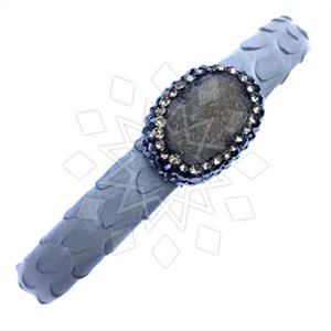 Leather and Fur Gem and Crystals Cuff Bracelets