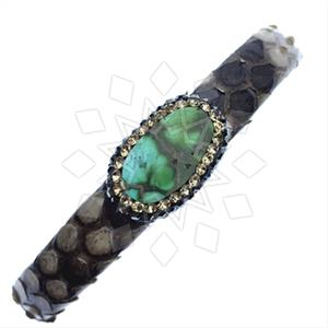 Leather and Fur Gem and Crystals Cuff Bracelets