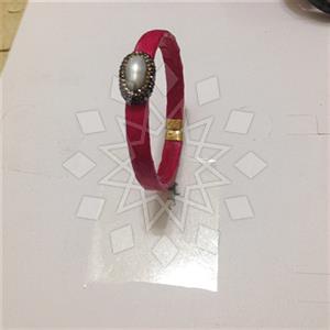 Leather and Fur Gem and Crystals Cuff Bracelets