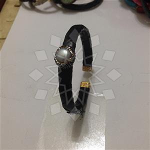 Leather and Fur Gem and Crystals Cuff Bracelets