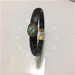 Leather and Fur Gem and Crystals Cuff Bracelets