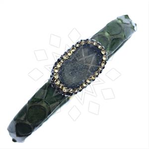 Leather and Fur Gem and Crystals Cuff Bracelets