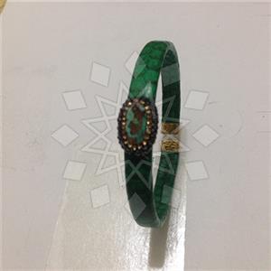 Leather and Fur Gem and Crystals Cuff Bracelets