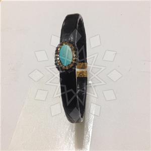 Leather and Fur Gem and Crystals Cuff Bracelets