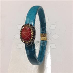 Leather and Fur Gem and Crystals Cuff Bracelets