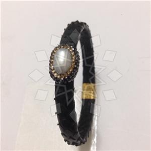 Leather and Fur Gem and Crystals Cuff Bracelets
