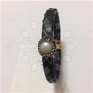 Leather and Fur Gem and Crystals Cuff Bracelets