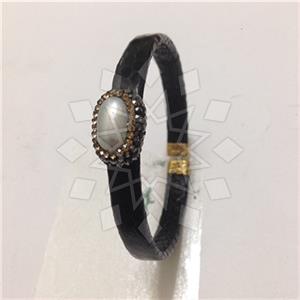 Leather and Fur Gem and Crystals Cuff Bracelets