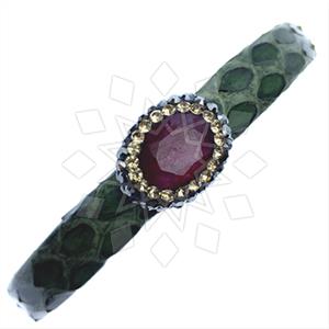 Leather and Fur Gem and Crystals Cuff Bracelets