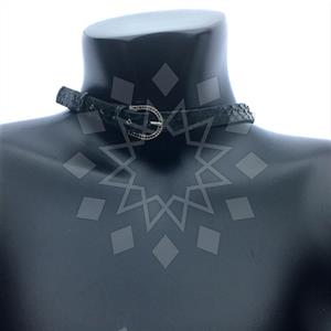 Leather and Fur Python Leather  Choker Necklace