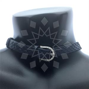 Leather and Fur Python Leather  Choker Necklace