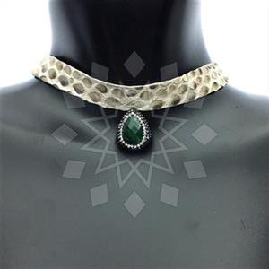 Leather and Fur Python Leather  Choker Necklace