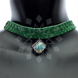 Leather and Fur Python Leather  Choker Necklace