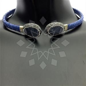 Leather and Fur Python Leather  Choker Necklace