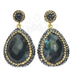 925 Sterling Silver Gem and Crystals Single Drop Earrings