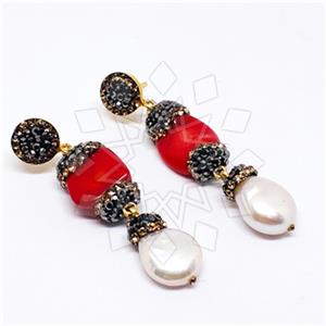 925 Sterling Silver Gem and Crystals Double Drop Earrings