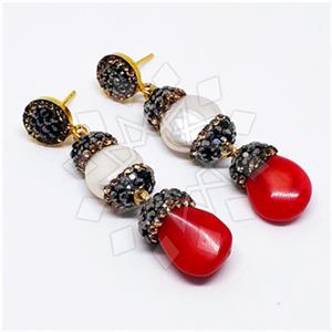 925 Sterling Silver Gem and Crystals Double Drop Earrings