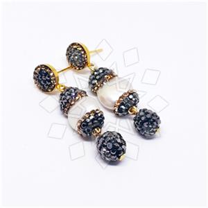 925 Sterling Silver Gem and Crystals Double Drop Earrings