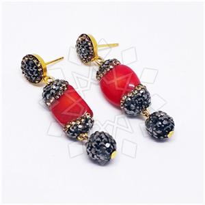 925 Sterling Silver Gem and Crystals Double Drop Earrings